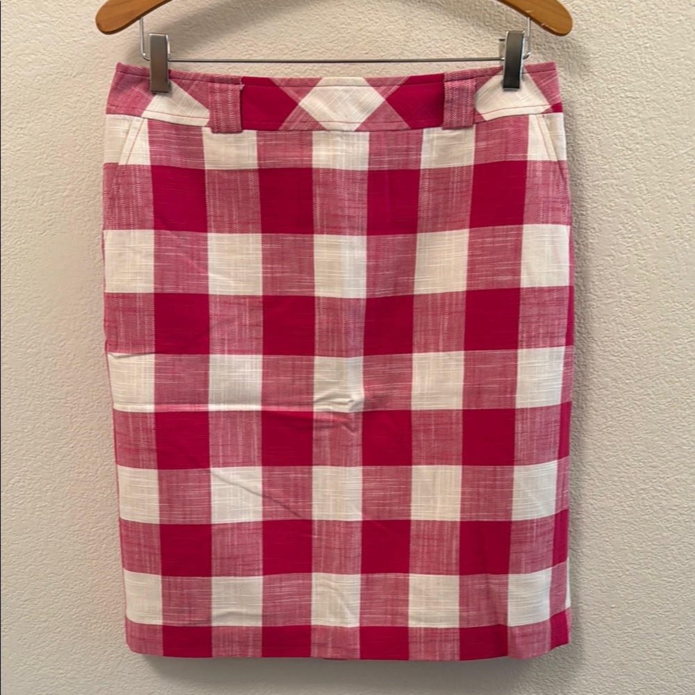 Talbots White and Pink Knee-Length Pencil Skirt Resort Wear